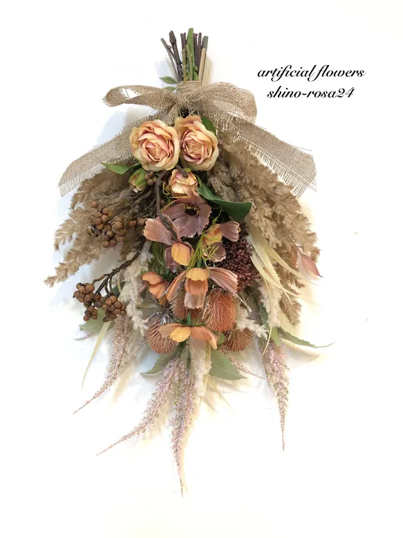 ドライフラワースワッグ ドライアンドラと綿の実のドライフラワーのスワッグ ブーケ ドライ